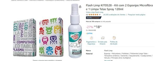 Flash Limp KIT0528 - Kit com 2 Esponjas Microfibra e 1 Limpa Telas Spray 120ml
